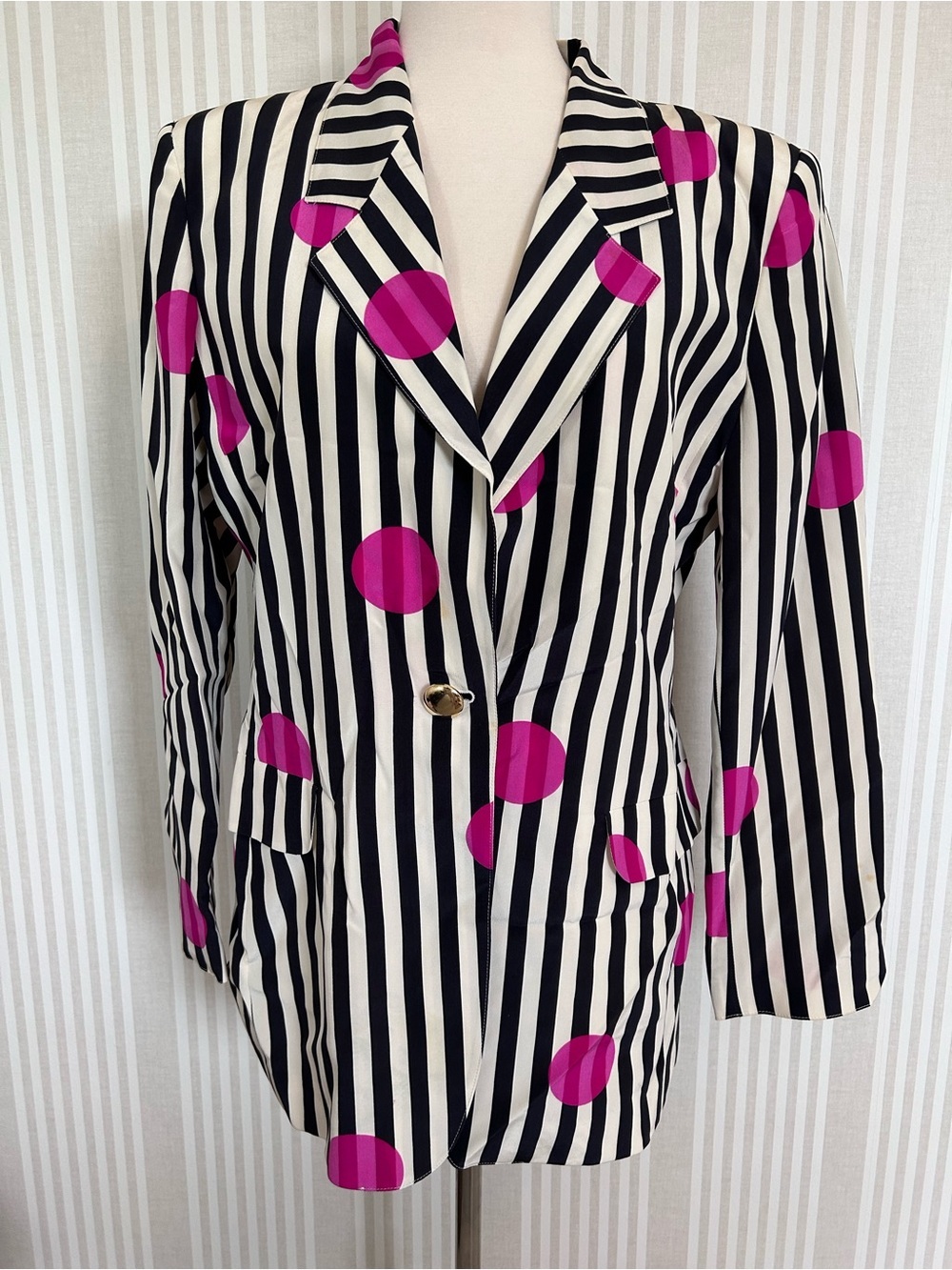 MAX MARA Vintage 100% Silk Striped & Polka Dot Blazer Women’s Size 10 Lined